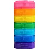 Large Stackable Weekly Pill Organizer, Rainbow Color 7 Day Pill Cases, 1 Times, 2 Times, 3 Times, 4 Times Travel Pill Box with Customizable Compartments (Rainbow)