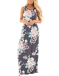 Vestido largo para dama, sin mangas, floral, espalda cruzada, estilo túnica casual, con bolsillos