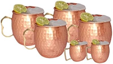 Moscow Mule 100% Solid Pure Copper Mug/Cup (16-Ounce/Set of 4, Hammered) with TWO BONUS Shot Glass