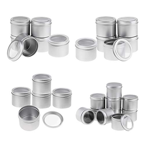 Fityle 22pcs 60ml +100ml Silver Windowed Aluminum Lip Balm Tin Storage Jar Containers Bottles with Screw Cap for Lip Balm, Candles, Foods, Creams, Crafts