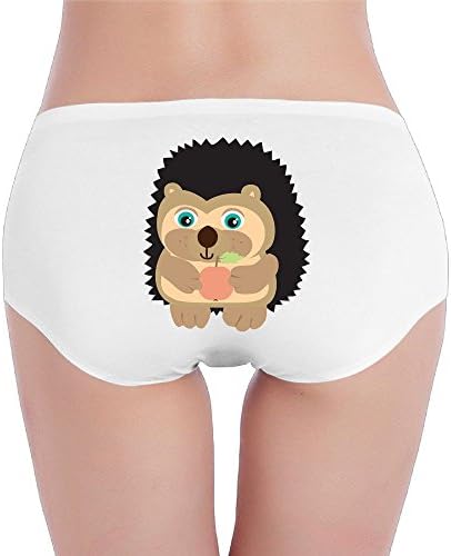 Ward Smith Women's Cute Hedgehog Hoding Apple Low-Rise Cotton Bikini Brief Seamless Panties Underwear M White