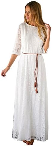 Cinyifan Womens Half Sleeve Elegant Lace Maxi Dress With Belt