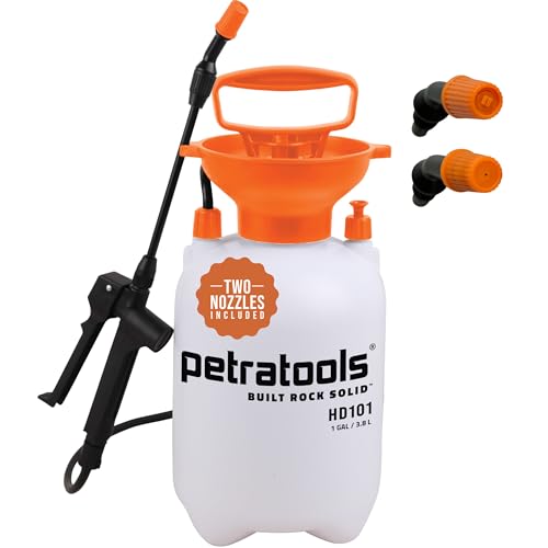 PetraTools HD101 Garden Pump Sprayer, 52-in Long Hose & 2 Nozzles, 1 Gallon | Weed Sprayer 1 Gallon w/ Easy Carry Handle & Built-In Filters - For Watering, Fertilizing, Rock Glue, Mulch Glue Applications