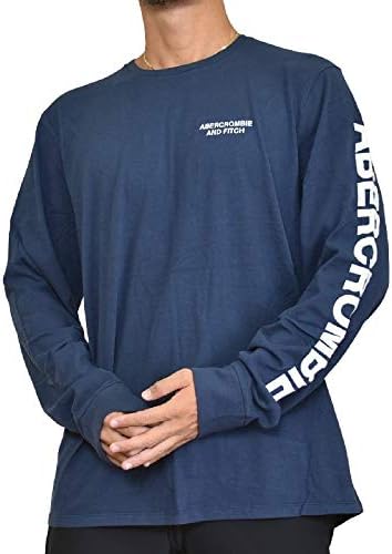 Amazon アバクロ Abercrombie Fitch ロンt 長袖ｔシャツ クルーネック アームロゴ 大きいサイズメンズxxl Blue Navy Tシャツ カットソー 通販