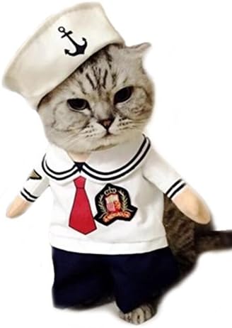 Worderful Dog Sailor Costume Pet Cute Coat Puppy Clothes Cat Navy Suit Apperal with Hoodies Cosplay Costume for Small and Medium Dog