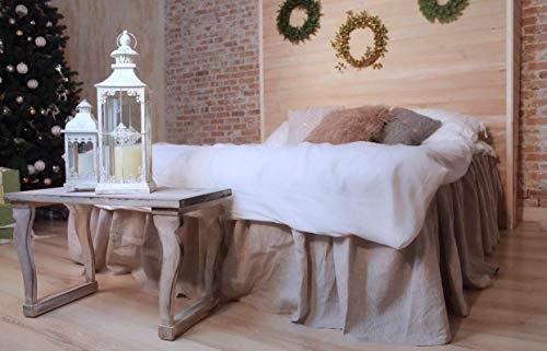King 76''x80'' Linen Bed Skirt with Gathered Ruffles and Cotton Decking - Natural Linen Oatmeal, White or Grey Colors - Thumbnail 3