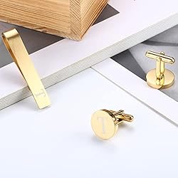 LOYALLOOK Gold Initial Cufflinks and Tie Clip Set