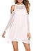 ACEVOG Women's Cold Shoulder Lace Chiffon Mini Patchwork Loose Casual Dress,White,Large
