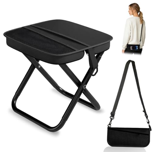 Portable Folding Stool, Folding Camping Chair with Strap and Bag, Portable Folding Stool, Lightweight Fishing Stool for Camping, Travel, Hiking and Outdoor Activities