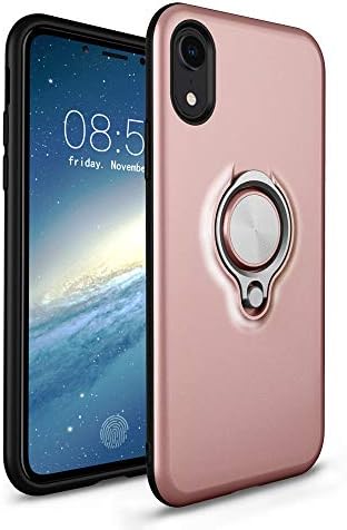 for Apple iPhone XR Case, Apple iPhone XR (6.1") Ultra Slim Magnet Finger Ring Stand Hybrid Case Cover Rose Gold