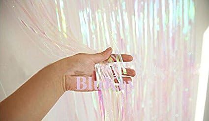 Blukey 3 Packs Foil-Fringe-Curtain-3FTX8FT Transparent White Metallic Tinsel Photo Booth Wedding Props Glitter Party Background Decorations (9FTx8FT, Transparent White)