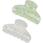 2 Pcs Acrylic Hair Jaw Clips Medium Hair Claw Clamps Spring Color Hair Grips Strong Hold Ponytail Holder Non Slip Hair Accessories for Women Girls White and Green