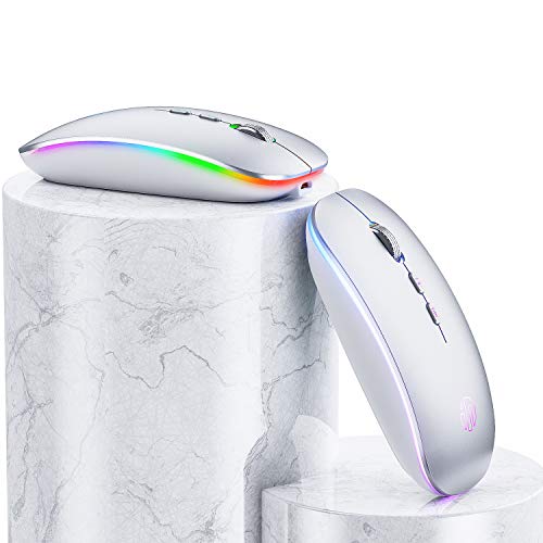 INPHIC Wireless Mouse, Rechargeable 2.4G PC Laptop Cordless Mice Silent Click with LED Light, USB Receiver, for Computer Mac Office, Silver