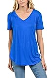 Shamaim Womens Short Sleeve Modal & Rayon T shirt V-Neck Tunic Top