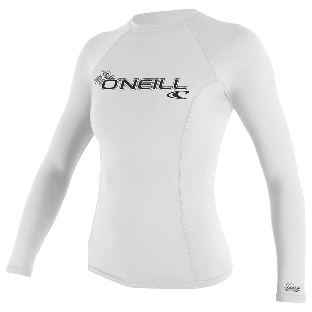 O'Neill Wetsuits Women's Women's Basic Skins Long Sleeve Guard Rash Vest, White, L UK