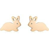 Cute Small Rabbit Stud Earrings for Women Gold Plated Stainless Steel Hypoallergenic Tiny Dainty Animal Cartilage Tragus Minimalist Polished Christmas Easter Jewelry