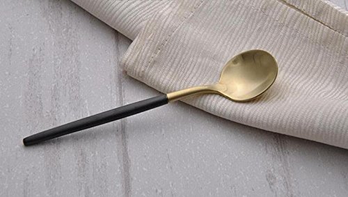 16 Pieces Dinner Tableware Knife Fork Soup Spoon Dessert Spoon Flatware - Retro Black Gold (Set of 4) - Thumbnail 3