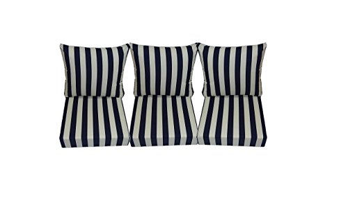 Navy Blue and Ivory Stripe Cushions for Patio Outdoor Deep Seating
Furniture Sofa / Couch - Choice of Size (SEAT CUSHION - 24" W X 25" D /
BACK CUSHION - 24" W X 21" D)