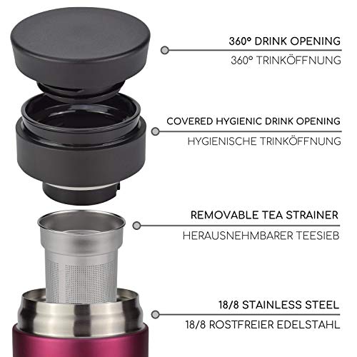 Milu Edelstahl Thermobecher to go - 350ml, 450ml - 100% Auslaufsicher â Trinkbecher, Teeflasche Thermosflasche Autobecher doppelwand Isolierung - 360°-Trinköffnung (Berry, 350ml) – Bild 4
