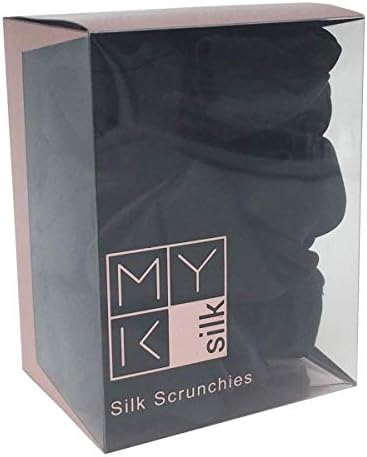 MYKSilk 100% Mulberry Silk Small Scrunchies Skinnies Set Gentle Hair Tie for Curly Hair 6 Pack Small (6 Black)