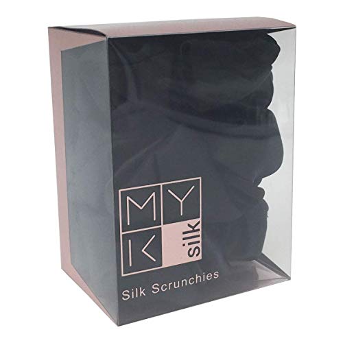 MYKSilk 100% Mulberry Silk Small Scrunchies Skinnies Set Gentle Hair Tie for Curly Hair 6 Pack Small (6 Black)