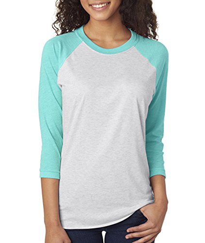Next Level Apparel 6051 Unisex Tri-Blend 3 By 4 Sleeve Raglan - Tahiti Blue & Heather White, Extra Large