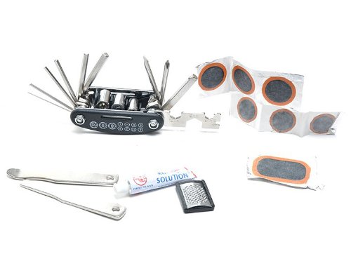 Wotefusi New Portable 16 in 1 Multi-function Repair Tools Set For Outdoor Sports Road MTB Mountain Cycle Cycling Bicycle Bike Spoke wrench Slotted Phillips Screwdriver Socket extension rod Tyre spoon Rasp Patches Rubber Patch Cement - Thumbnail 3