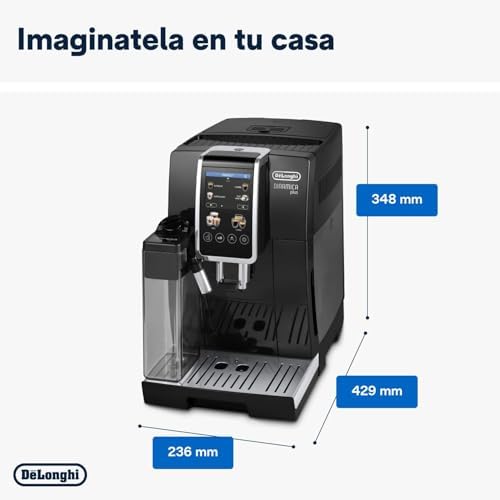 De'longhi dinamica plus ecam382.70.b, máquina automática de grãos de café, máquina de cappuccino com hot lattecrema, cafeteira expresso feijão para xícara com 18 receitas, tela tft de 3,5 ", 1450 w, preta
