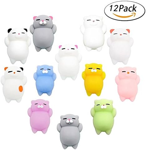 [Upgraded] Mochi Squeeze Toys - Bdwing 12pcs Cute Mini Cartoon Cat Fidget Toy Stress Reliever, Soft Squishy Slow Rising Kawaii Animal Hand Toy, Great For Kids Gift, Stress Relief, Decoration etc.