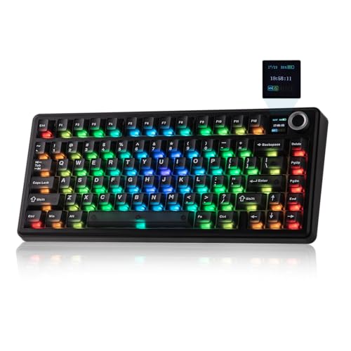 EPOMAKER X Aula F75 MAX Teclado Mecánico Inalámbrico con Pantalla TFT y Perilla, Teclado de Junta en Distribución 75%, Teclado Gaming Intercambiable en Caliente para PC/Mac/Linux (Matte Black)