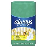 Always Ultra Thin Size 1 Feminine Pads with Wings, 36 Count - Pack of 2 (72 Total Count)