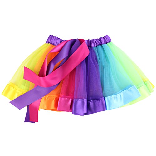Jastore Girls Layered Rainbow Tutu Skirt Dance Dress Ruffle Tiered Clubwear S