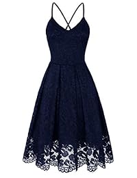 MEROKEETY Vestido de encaje floral con cuello en V y tirantes de espaguetis sin espalda para fiesta