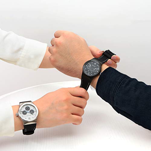 Men\'s Watch Stainless Steel Watch for Men Sporty Calendar Quartz Unisex Watch with 5ATM Waterproof Multi Dial Black Silicone Strap Stylish Couple Gift