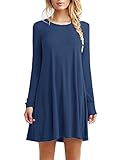 Tinyhi Women's Casual Plain Long Sleeve Loose Swing Cotton Dress, Grayblue, X-Large