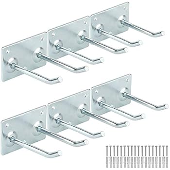 Wall-Mounted Garage Storage Steel Rack, 3.5Inches Heavy Duty Utility Double Hooks Organizer for Power Tools, Bulk items, Max Capacity 55Lbs (Pack of 6)