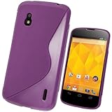 iGadgitz Dual Tone Purple Durable Crystal Gel Skin (TPU) Case Cover for LG Google Nexus 4 E960 Android Smartphone Cell Phone + Screen Protector