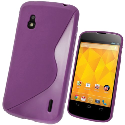 iGadgitz Dual Tone Purple Durable Crystal Gel Skin (TPU) Case Cover for LG Google Nexus 4 E960 Android Smartphone Cell Phone + Screen Protector