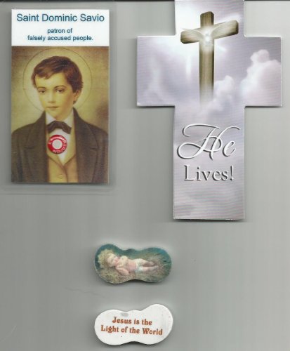 Saint-Dominic-Savio-Relic-Holy-Card-with-Cross-Bookmark-and-Jesus-in-Manger-Eraser-Patron-of-Falsely-Accused-P
