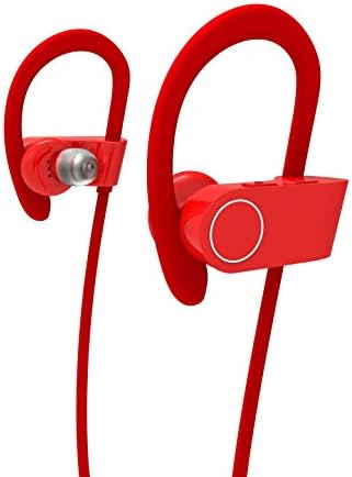 DBJ Bluetooth Headphones Runner Sport Earphones - Wireless Earbuds for Running,Red (Bluetooth 4.1, Secure Ear Hooks Design with Cable Clips)