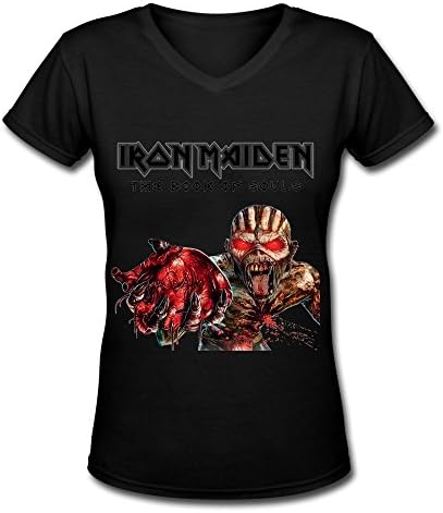Black V Neck T Shirt For Women Hard Rock Iron Maiden The Book Of Souls World Tour 2016