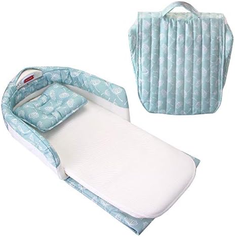 Baby Bed | Misty Dandelions Catcher Fabric Pattern | Portable Bassinet with Sound & Light Unit | Portable Bassinet with Nightlight | Waterproof Foam Mattress with Sheet (Green)