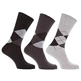 Universal Textiles Men's Argyle Socks with Non Elastic Top (3 Pack)