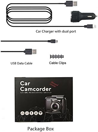 Dash Cam Car DVR Dashboard Camera Recorder with 4K FHD, Built-In WiFi &amp; GPS, APP Support, G-Sensor, 2.4" LCD, 150 Degree Wide-Angle Lens, Loop Recording, Great Night Vision, Parking Monitor