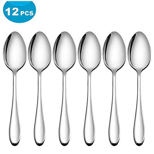 Dinner Spoons Set of 12, LIANYU Stainless Steel Flatware Silverware Table Spoon, Mirror Finish, Dishwasher Safe