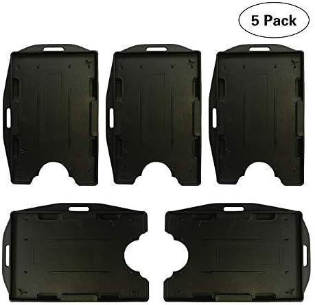 ID Badge Card Holder 2 Sided Open Face Hard Rigid Plastic Black Color Vertical or Horizontal Direction 5 Pack