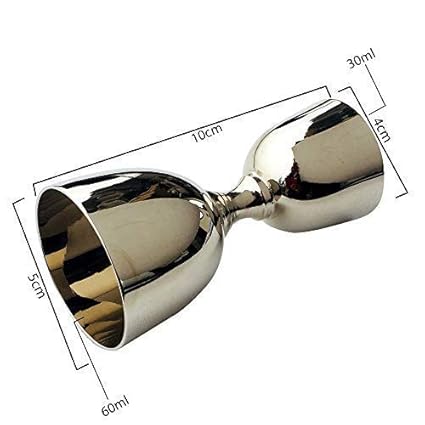 Akanksha Arts Electro Plated Nickel Silver with Chrome Finish Peg Measure Cup, 30 ml / 60 ml, Silver