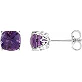 Solid 14k White Gold Amethyst Stud Earrings