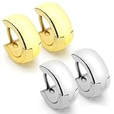 JewelrieShop Assorted Unisex Stainless Steel Urban Huggie Hinged Hoop Dangle Earrings