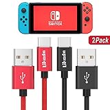 Charger Charging Cable for Nintendo Switch, 2 Pack 6.6Ft USB Type C Cable Nylon Braided USB C to USB A Fast Data Sync Cord for Nintendo Switch, Google Pixel, Samsung Galaxy S9 S8 Note 9 (Red+Black)